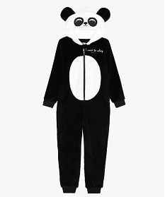 combinaison-pyjama garcon en matiere peluche a tete de panda noir9011501_1