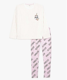 pyjama fille bi-matieres a motif licorne blanc9016101_1