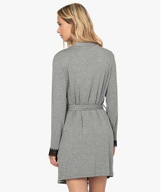veste homewear femme ceinturee avec finition dentelle gris9027601_3