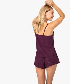 pyjashort femme fluide avec dentelle et details pailletes violet9029101_3
