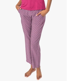 pantalon de pyjama femme droit et fluide a motifs violet9029901_1