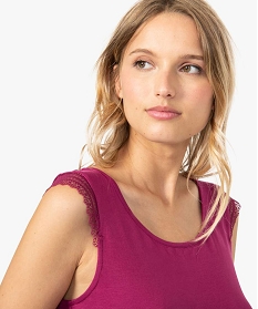 tee-shirt de nuit femme avec broderies sur les epaules violet9038601_2