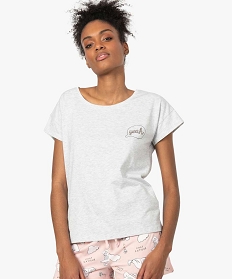tee-shirt de pyjama femme imprime a coupe loose gris9038801_1