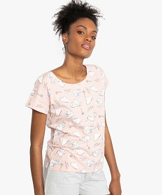 tee-shirt de pyjama femme imprime a coupe loose rose9038901_1