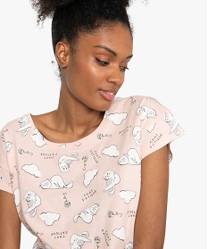 tee-shirt de pyjama femme imprime a coupe loose rose9038901_2
