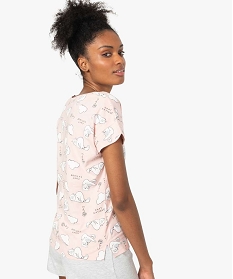 tee-shirt de pyjama femme imprime a coupe loose rose9038901_3