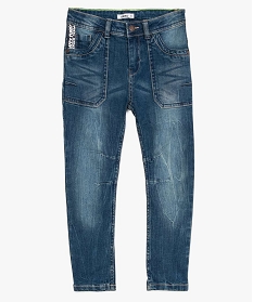 jean garcon coupe slim avec marques dusure et surpiqures gris jeans9044401_2