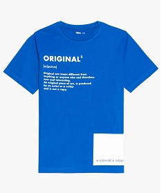 tee-shirt garcon a manches courtes avec inscription sur lavant bleu tee-shirts9067701_1