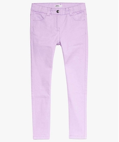 pantalon fille coupe slim coloris uni a taille reglable violet pantalons9078301_1