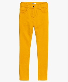 pantalon fille coupe slim coloris uni a taille reglable jaune pantalons9078401_1