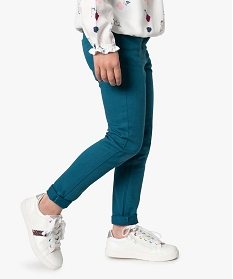 pantalon fille coupe slim coloris uni a taille reglable bleu9078501_1