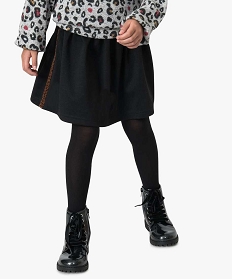 jupe fille patineuse a motif leopard et taille paper bag noir9083901_1