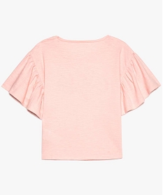 tee-shirt fille a manches courtes volantees et motif bouclette rose tee-shirts9090001_3