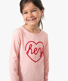 tee-shirt fille a manches longues en coton bio avec inscription rose tee-shirts9091801_1