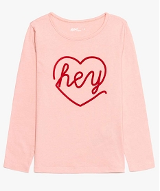 tee-shirt fille a manches longues en coton bio avec inscription rose tee-shirts9091801_2