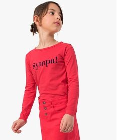 tee-shirt fille a manches longues en coton bio avec inscription rouge9092001_1