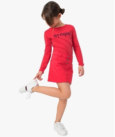tee-shirt fille a manches longues en coton bio avec inscription rouge tee-shirts9092001_4