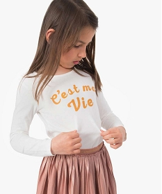 tee-shirt fille a manches longues en coton bio avec inscription beige9092101_1