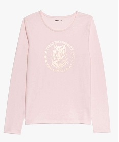 tee-shirt fille a manches longues avec motif sur lavant rose tee-shirts9110501_1