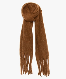GEMO Écharpe femme moelleuse à franges et maille pailletée Brun