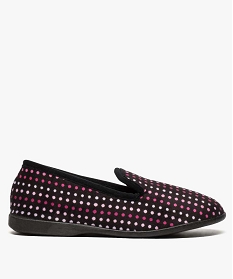 GEMO Chaussons femme charentaises en velours ras à pois Noir