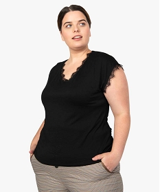 tee-shirt femme grande taille sans manches avec finitions dentelle noir tee shirts tops et debardeurs9136701_1