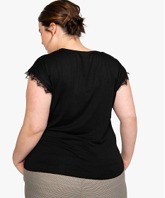 tee-shirt femme grande taille sans manches avec finitions dentelle noir tee shirts tops et debardeurs9136701_3