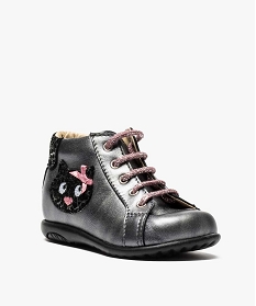 chaussures premiers pas fille metallise et motif chat gris chaussures de parc9141301_2