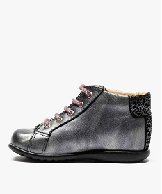 chaussures premiers pas fille en cuir metallise et motif chat gris9141301_3