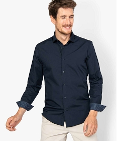 chemise homme slim a col bicolore et repassage facile bleu chemise manches longues9145401_1