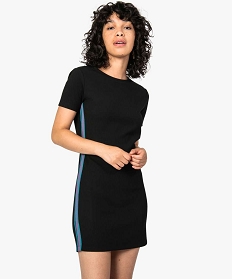 robe femme forme tee-shirt avec bandes colorees sur les cotes noir9151301_1