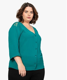 blouse femme grande taille avec boutons sur lavant et epaules en dentelle vert chemisiers et blouses9163401_1