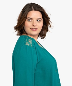 blouse femme grande taille avec boutons sur lavant et epaules en dentelle vert chemisiers et blouses9163401_2