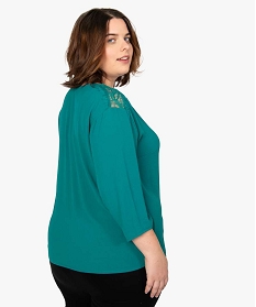 blouse femme grande taille avec boutons sur lavant et epaules en dentelle vert chemisiers et blouses9163401_3