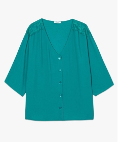 blouse femme grande taille avec boutons sur lavant et epaules en dentelle vert chemisiers et blouses9163401_4