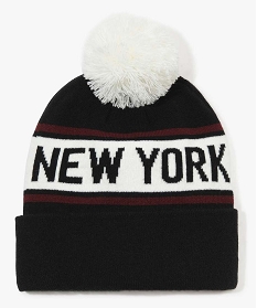 bonnet a revers et pompon imprime new york noir9191601_1