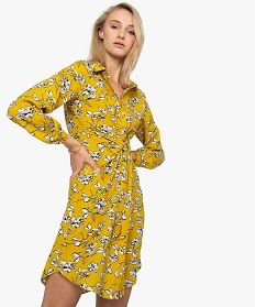 robe femme a motifs fleuris boutonnee sur lavant jaune9298101_1