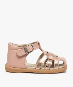 sandales premiers pas bebe fille dessus cuir brides metallisees rose chaussures de parc9333201_1