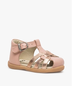 sandales premiers pas bebe fille dessus cuir brides metallisees rose chaussures de parc9333201_2