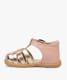 sandales premiers pas bebe fille dessus cuir brides metallisees rose chaussures de parc9333201_3