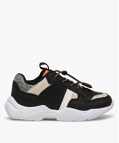 GEMO Baskets garçon multi-matières colorées à lacets élastiques Noir