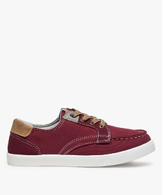 GEMO Chaussures bateau garçon toile unie et lacets élastiques rouge standard