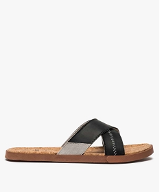 GEMO Sandales homme mules à brides croisées et semelle liège Noir