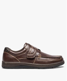 GEMO Chaussures bateau homme confort fermeture scratch marron chine
