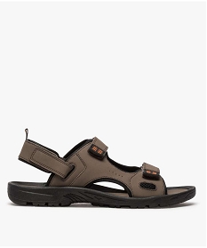 GEMO Sandales homme bi-matières fermeture trois bandes scratch marron fonce