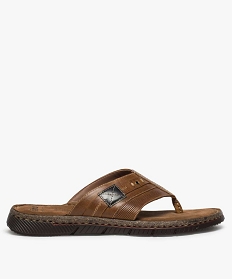 GEMO Sandales homme à entredoigt avec dessus en cuir Brun
