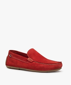 mocassins homme unis dessus et interieur cuir rouge mocassins et chaussures bateaux9371001_2