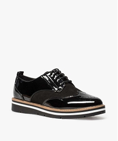 derbies femme a empiecements vernis et semelle epaisse noir derbies