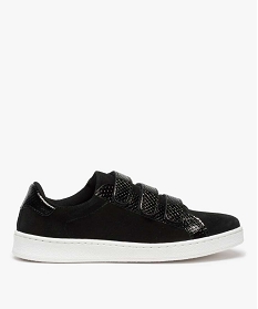 GEMO Baskets femme dessus cuir à scratchs vernis ou métallisés noir standard