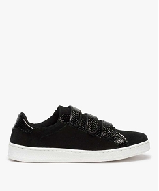 baskets femme dessus cuir a scratchs vernis ou metallises noir baskets et tennis9378701_1